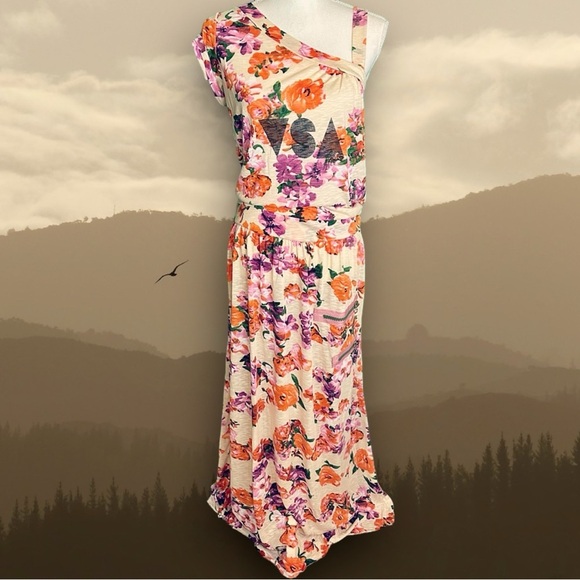 NWT MET in Jeans Graphic Print ‘Ristal’ Maxi Dress in “Jersey Stampa Fiori” Sz L - Picture 1 of 16